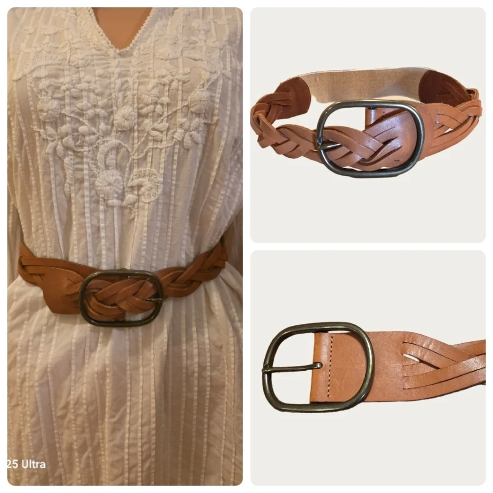 Vintage Saddle Brown Woven Leather Belt  Up To 29